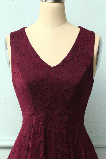 Burgundy Asymmetrical Lace Dress